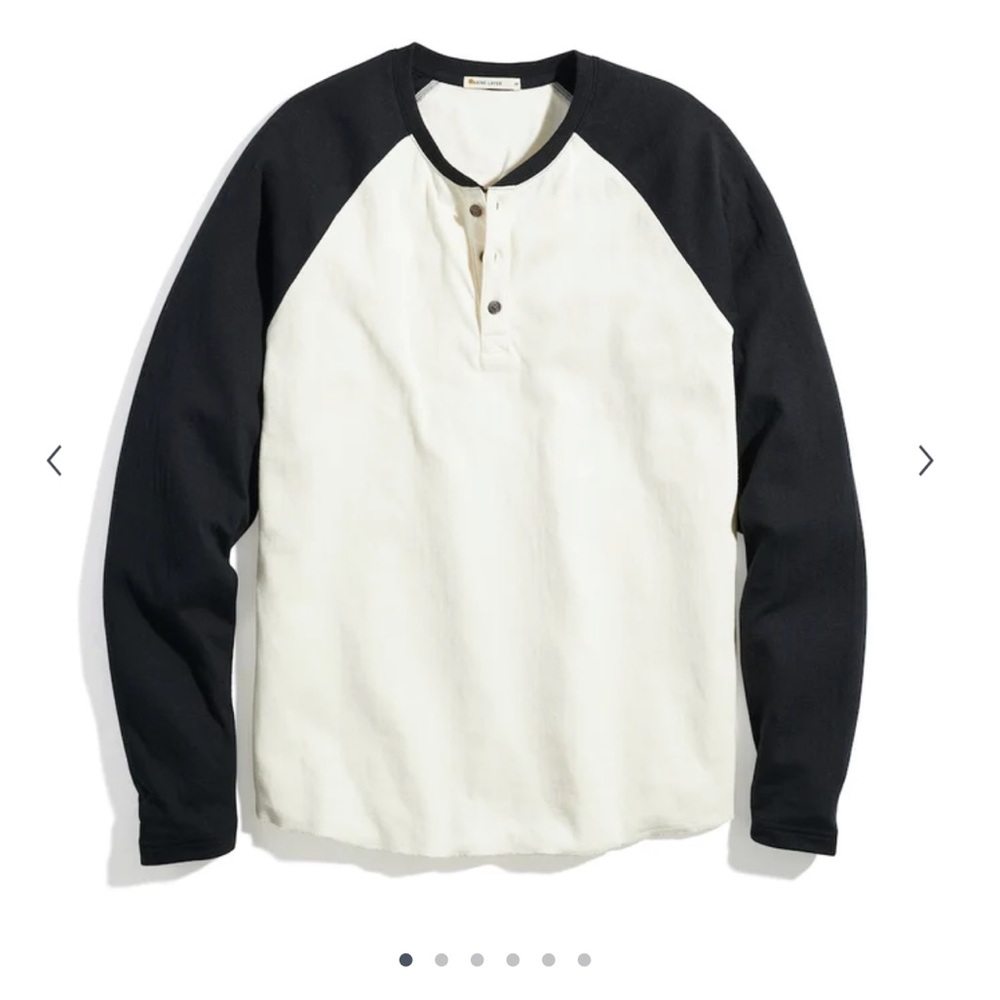 NWT Marine Layer Double Knit Long Sleeve Baseball Henley in Natural/Black M/L